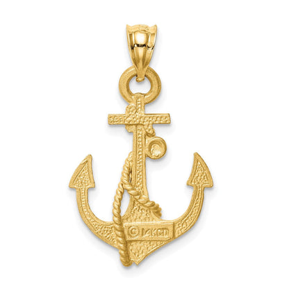 14K Gelbgold Anker-Anhänger, gebürstet & diamantiert