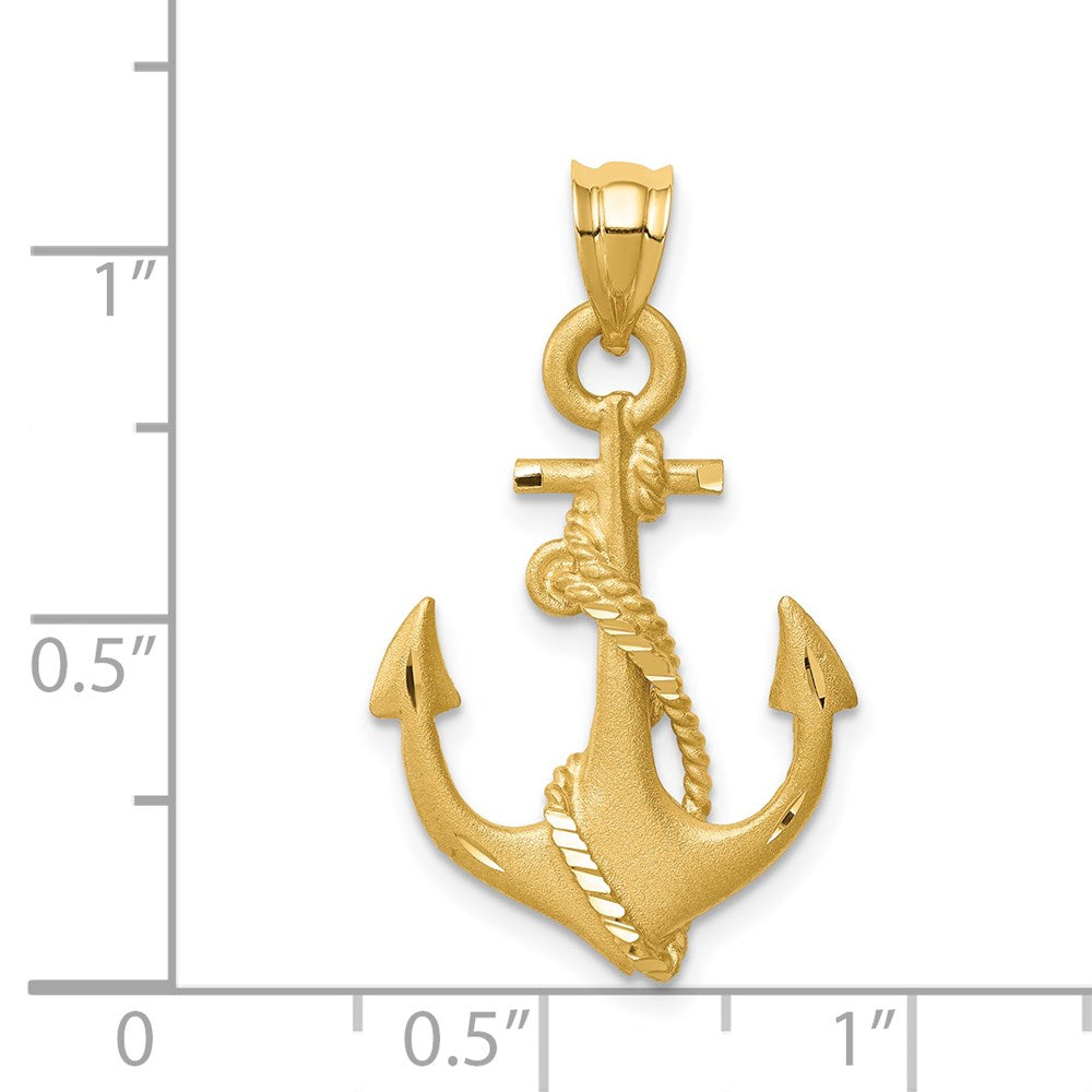 14K Gelbgold Anker-Anhänger, gebürstet & diamantiert