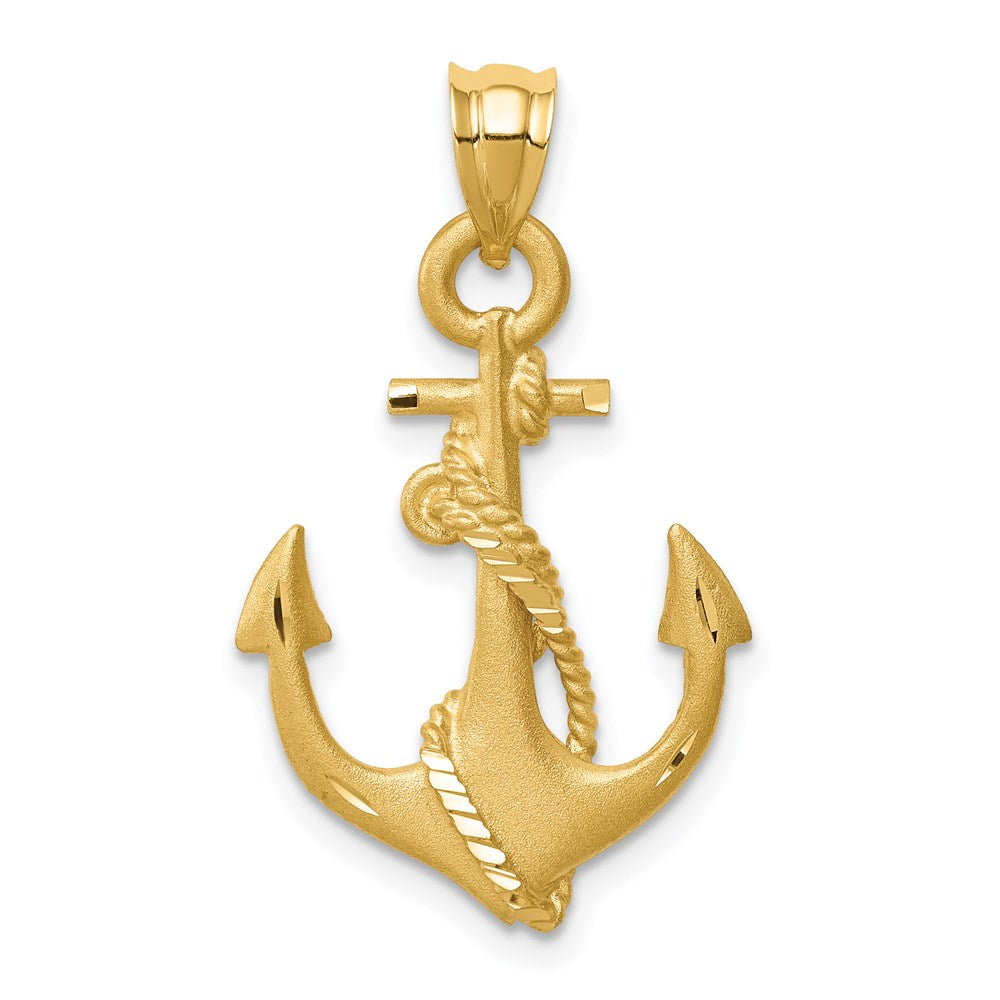 14K Gelbgold Anker-Anhänger, gebürstet & diamantiert