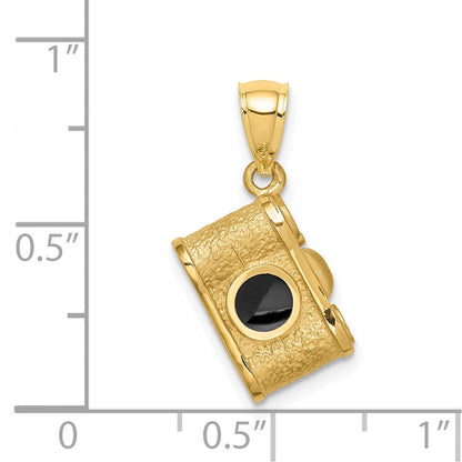 14K Gelbgold Kamera-Anhänger, gebürstet, poliert und emailliert
