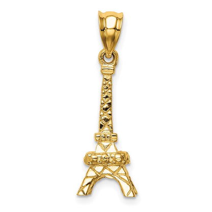 14K Gelbgold Polierter 3D Eiffelturm-Anhänger