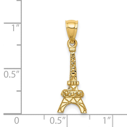 14K Gelbgold Polierter 3D Eiffelturm-Anhänger