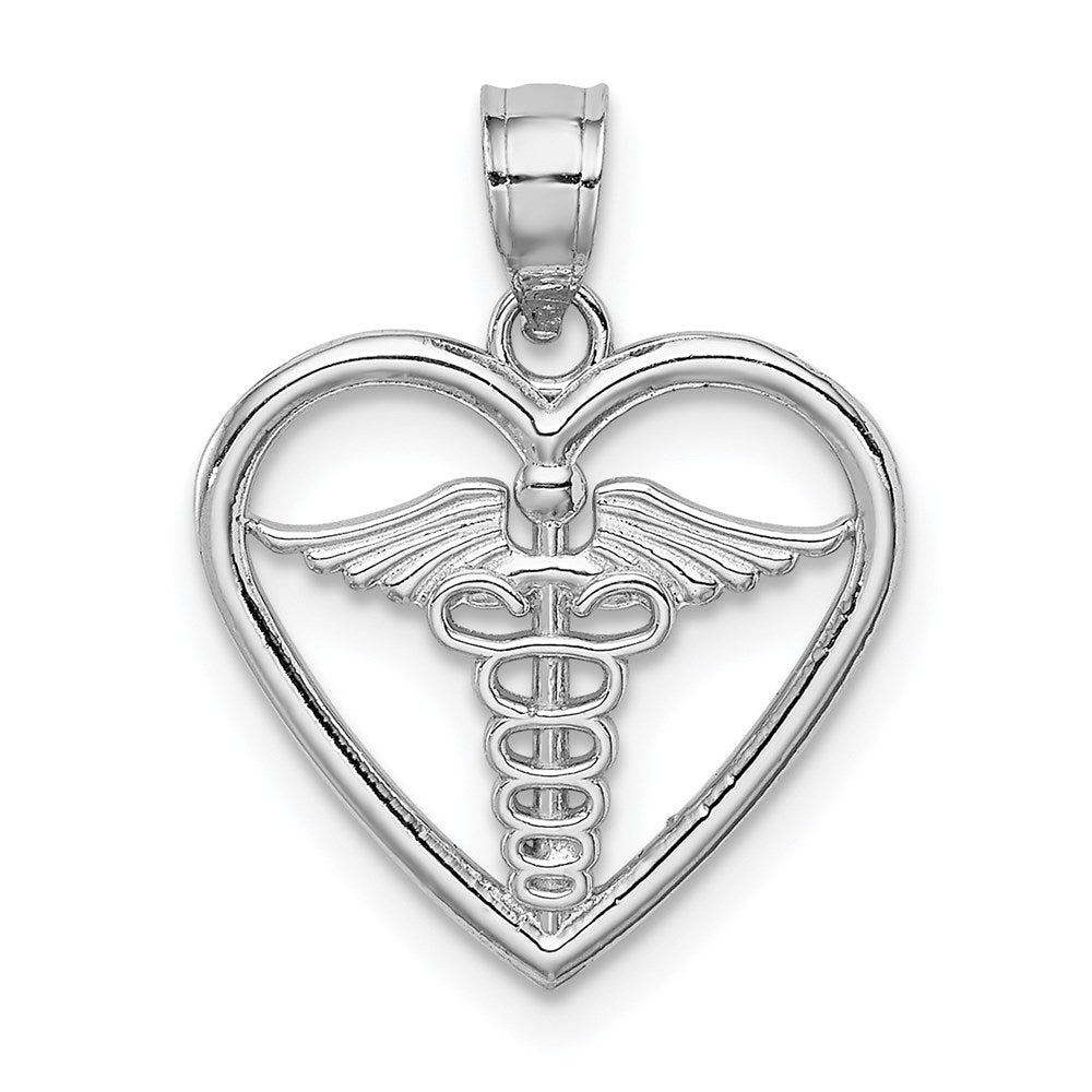 14K Weißgold Poliert Medizinisch Herz Anhänger