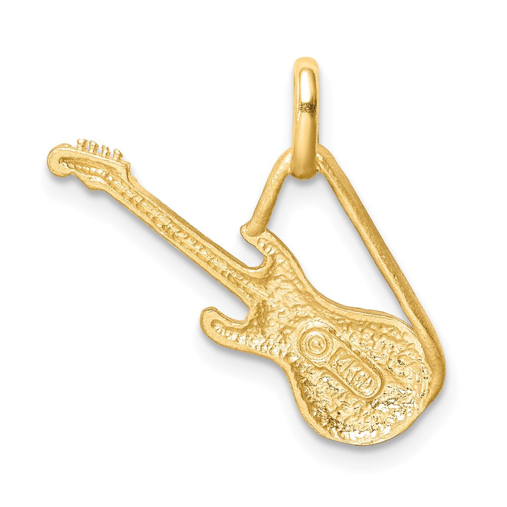 14K Gelbgold Gitarren-Anhänger, gebürstet & diamantiert