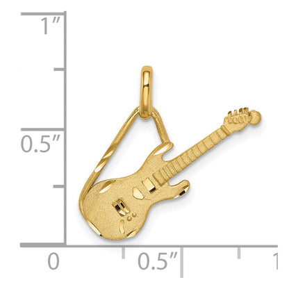14K Gelbgold Gitarren-Anhänger, gebürstet & diamantiert