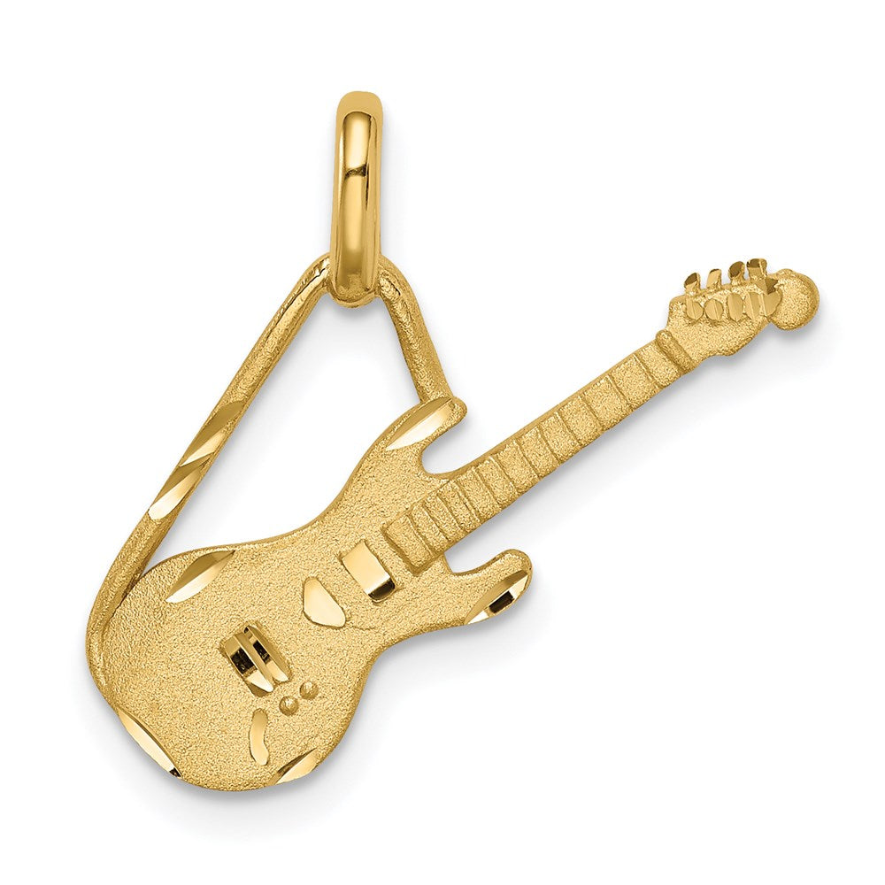 14K Gelbgold Gitarren-Anhänger, gebürstet & diamantiert