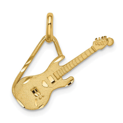 14K Gelbgold Gitarren-Anhänger, gebürstet & diamantiert