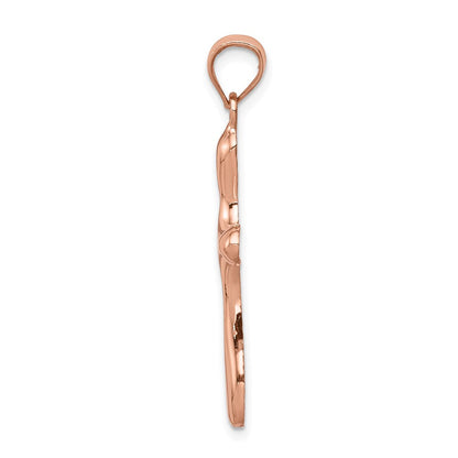 14K Roségold Rose Poliert Rundkanten-Kreuzanhänger
