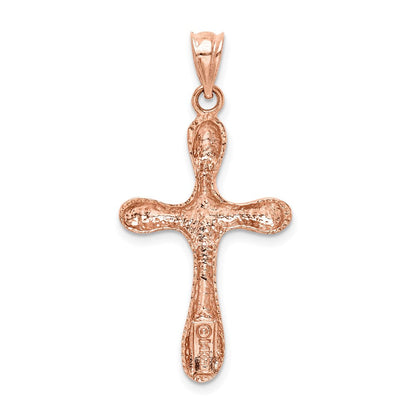 14K Roségold Rose Poliert Rundkanten-Kreuzanhänger