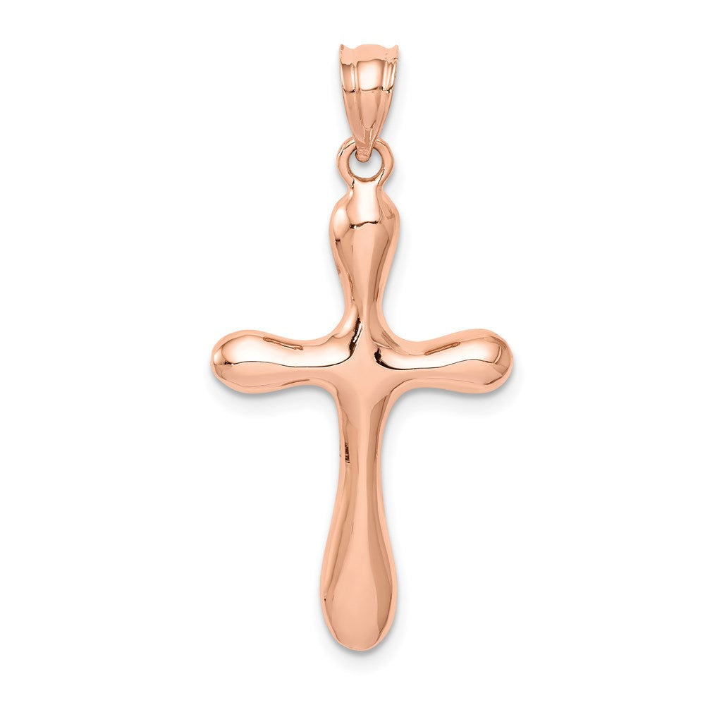 14K Roségold Rose Poliert Rundkanten-Kreuzanhänger