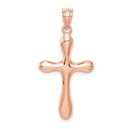 14K Roségold Rose Poliert Rundkanten-Kreuzanhänger