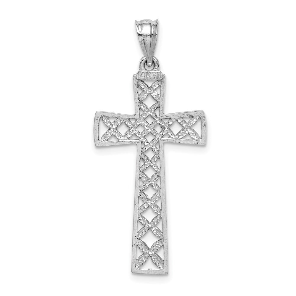 14K Weißgold Kreuz-Anhänger, weiß poliert und diamantiert