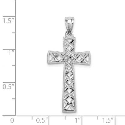 14K Weißgold Kreuz-Anhänger, weiß poliert und diamantiert
