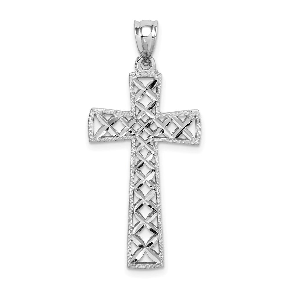 14K Weißgold Kreuz-Anhänger, weiß poliert und diamantiert