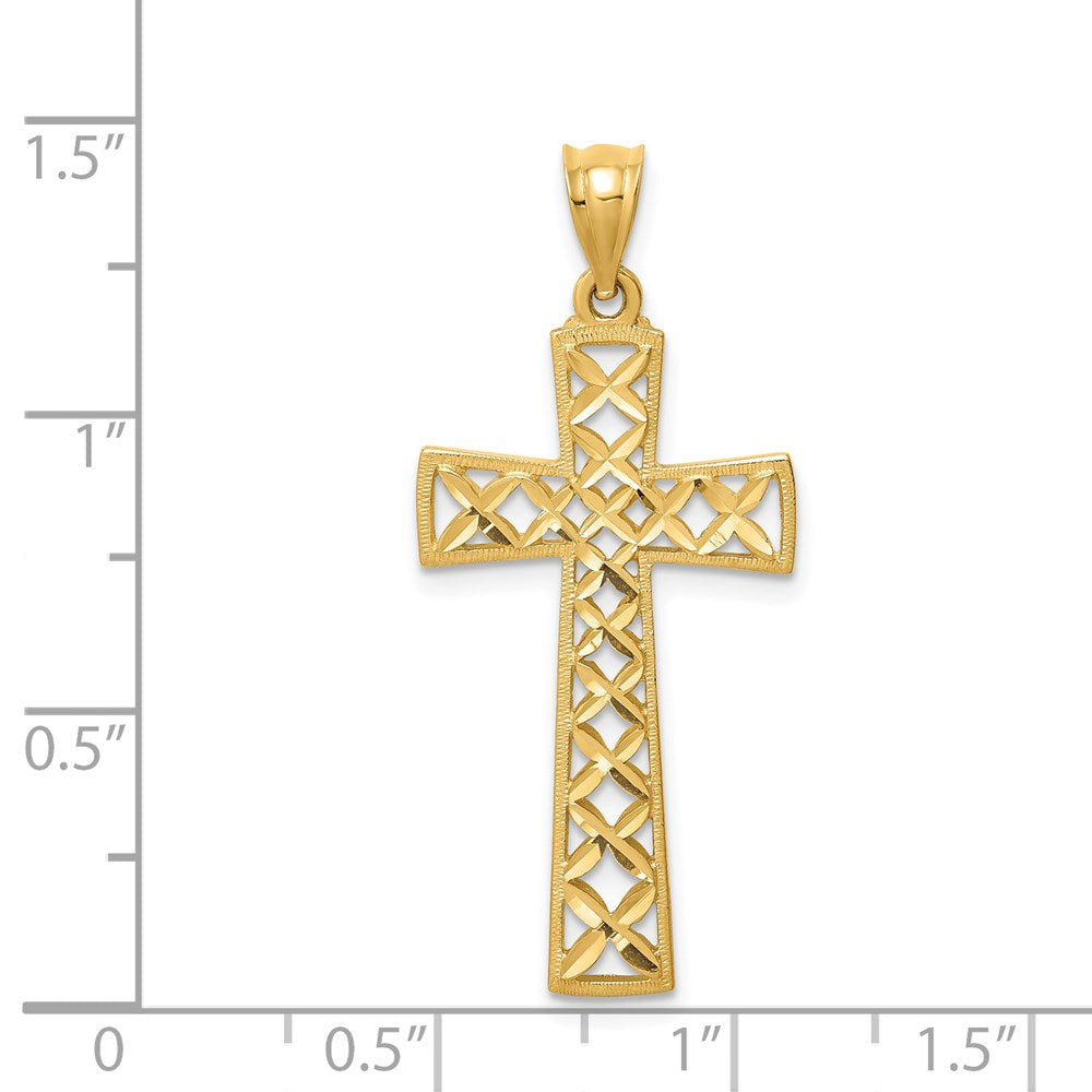 14K Gelbgold Kreuzanhänger, poliert & diamantiert