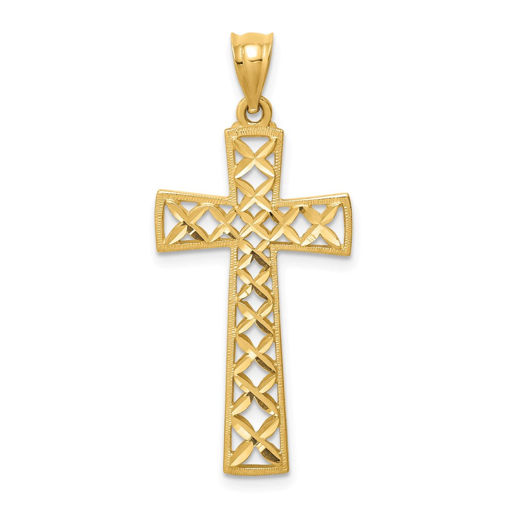 14K Gelbgold Kreuzanhänger, poliert & diamantiert
