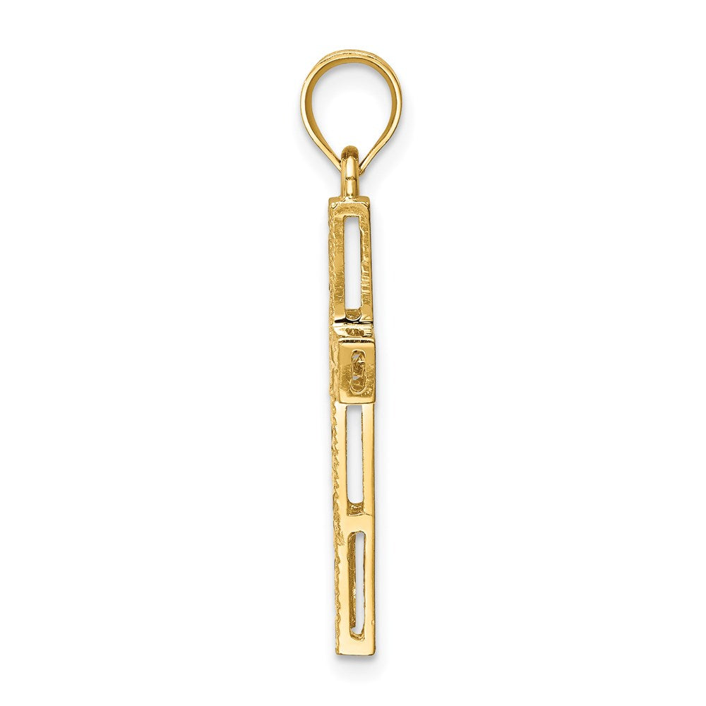 14K Gelbgold Polierter & Diamantgeschliffener Kreuzanhänger