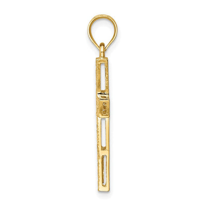 14K Gelbgold Polierter & Diamantgeschliffener Kreuzanhänger