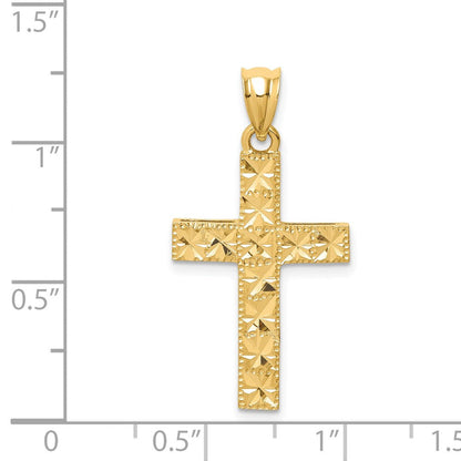 14K Gelbgold Polierter & Diamantgeschliffener Kreuzanhänger