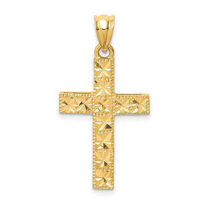 14K Gelbgold Polierter & Diamantgeschliffener Kreuzanhänger