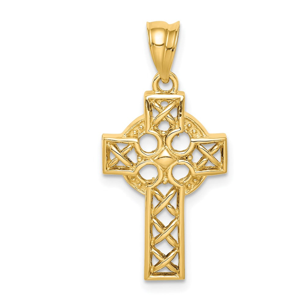 14K Gelbgold Polierter Keltischer Kreuz-Anhänger