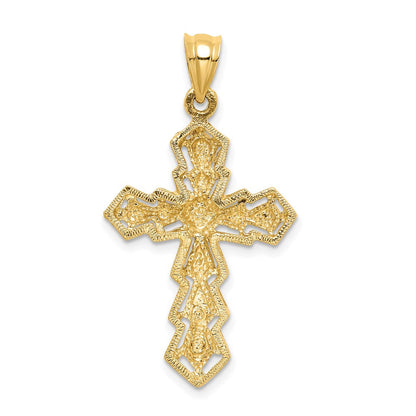 14K Gelb- und Rhodiumgold sowie Weißrhodium polierter und diamantierter Kreuz-Anhänger