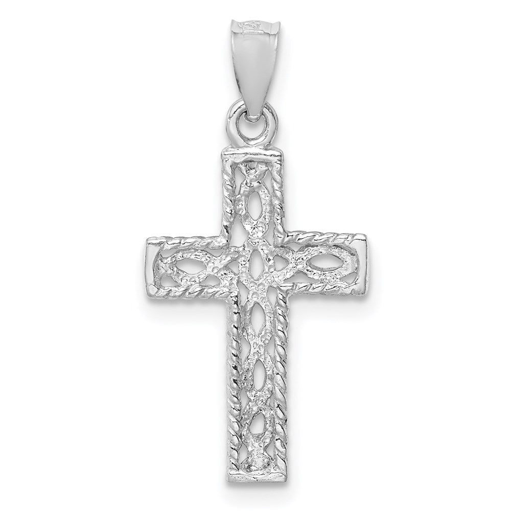 14K Weißgold Poliert Geflochten Kreuz Anhänger