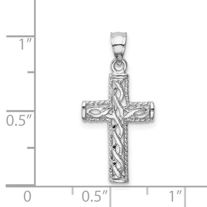 14K Weißgold Poliert Geflochten Kreuz Anhänger
