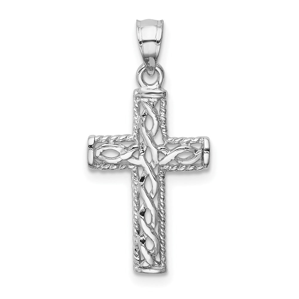 14K Weißgold Poliert Geflochten Kreuz Anhänger