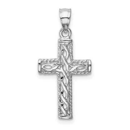 14K Weißgold Poliert Geflochten Kreuz Anhänger