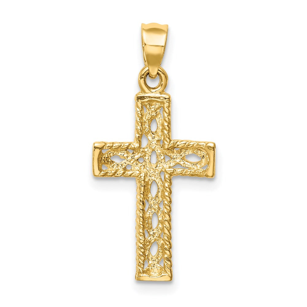 14K Gelbgold Poliert Geflochten Kreuz Anhänger