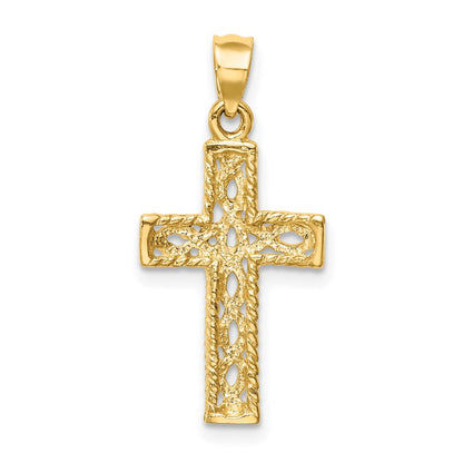 14K Gelbgold Poliert Geflochten Kreuz Anhänger