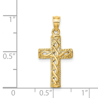 14K Gelbgold Poliert Geflochten Kreuz Anhänger