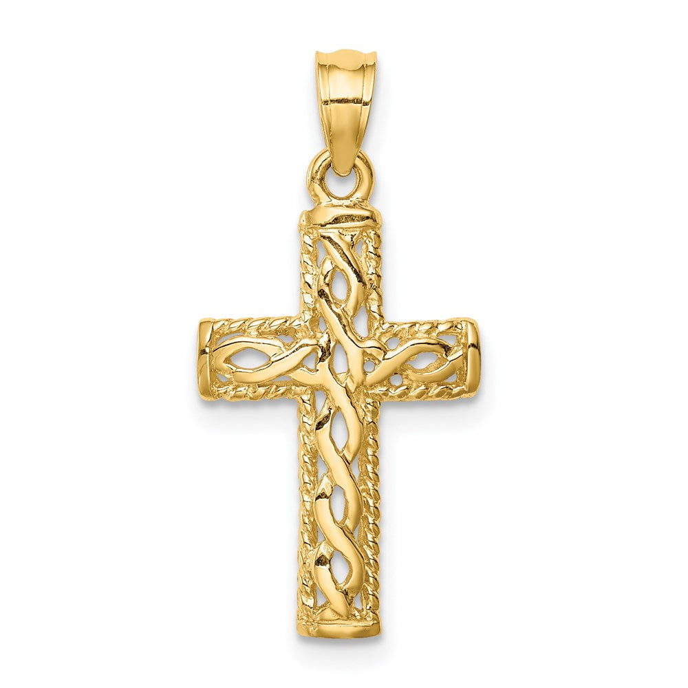 14K Gelbgold Poliert Geflochten Kreuz Anhänger