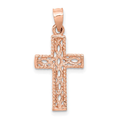 14K Roségold Poliert Geflochten Kreuz Anhänger