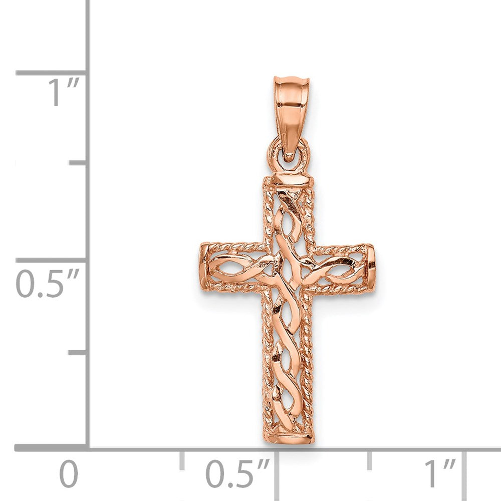 14K Roségold Poliert Geflochten Kreuz Anhänger