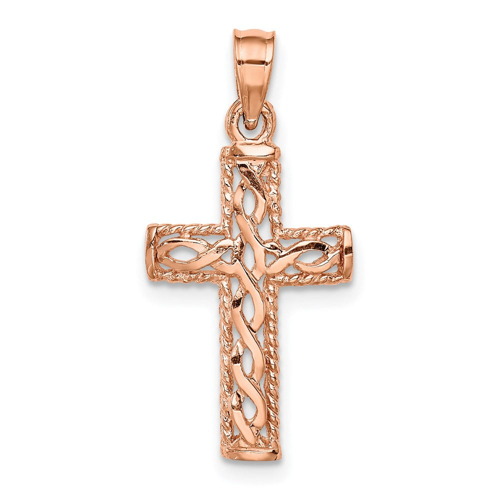 14K Roségold Poliert Geflochten Kreuz Anhänger