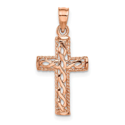 14K Roségold Poliert Geflochten Kreuz Anhänger