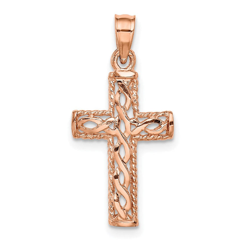 14K Roségold Poliert Geflochten Kreuz Anhänger