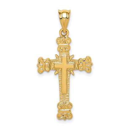 14K Gelbgold Polierter Fantasie-Kreuz-Anhänger