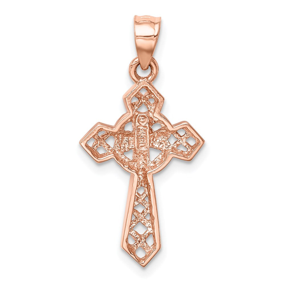 14K Roségold Rose Poliert Kreuz-Anhänger