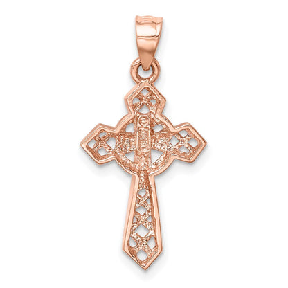 14K Roségold Rose Poliert Kreuz-Anhänger