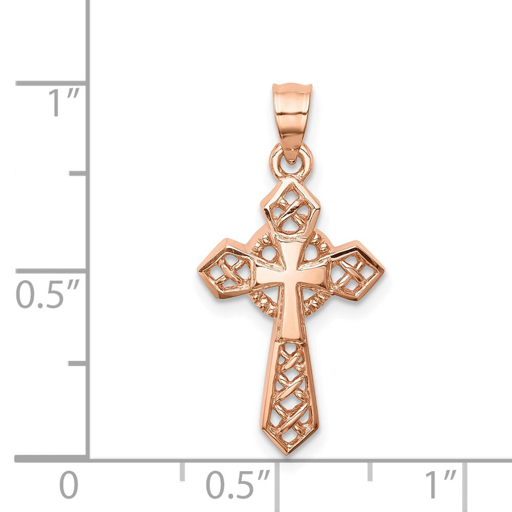14K Roségold Rose Poliert Kreuz-Anhänger