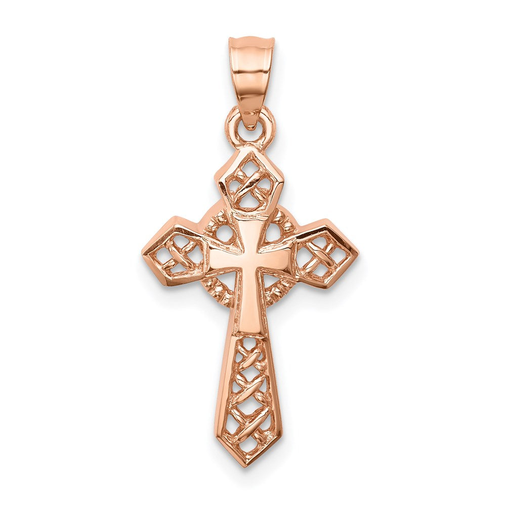 14K Roségold Rose Poliert Kreuz-Anhänger
