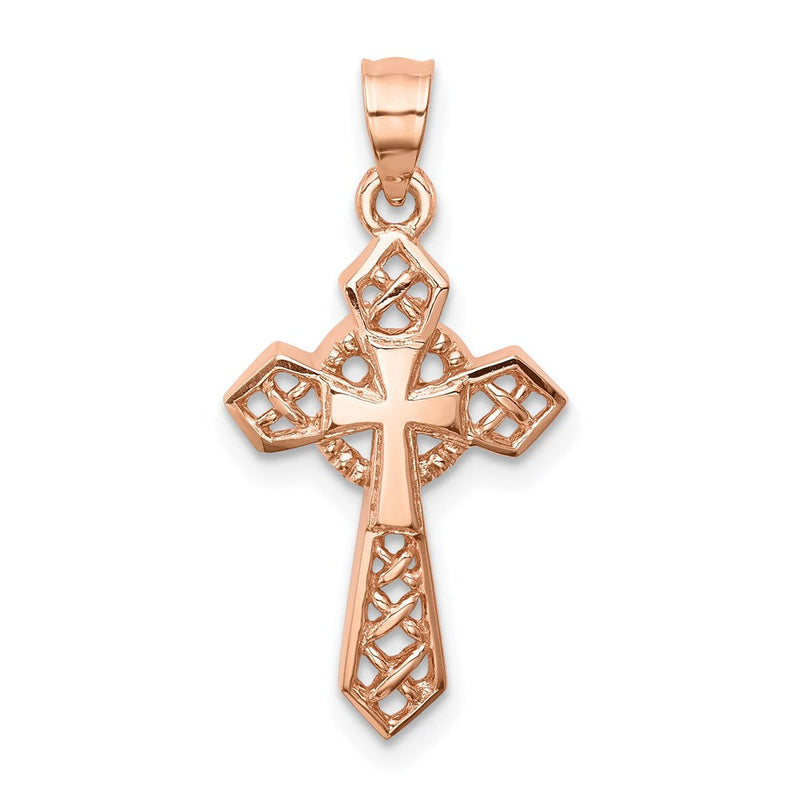 14K Roségold Rose Poliert Kreuz-Anhänger