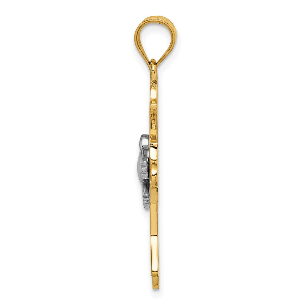 14K Bicolor Gold Anhänger Taube & Kreuz, poliert