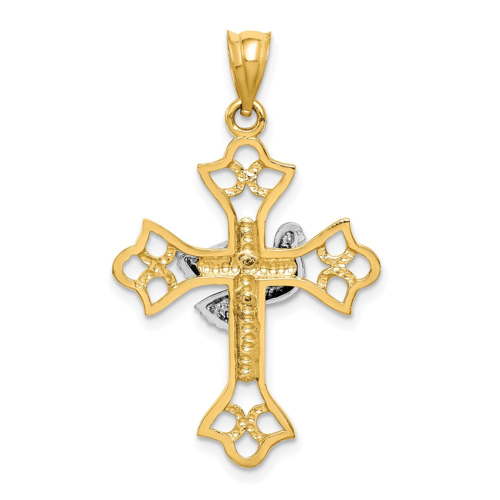 14K Bicolor Gold Anhänger Taube & Kreuz, poliert