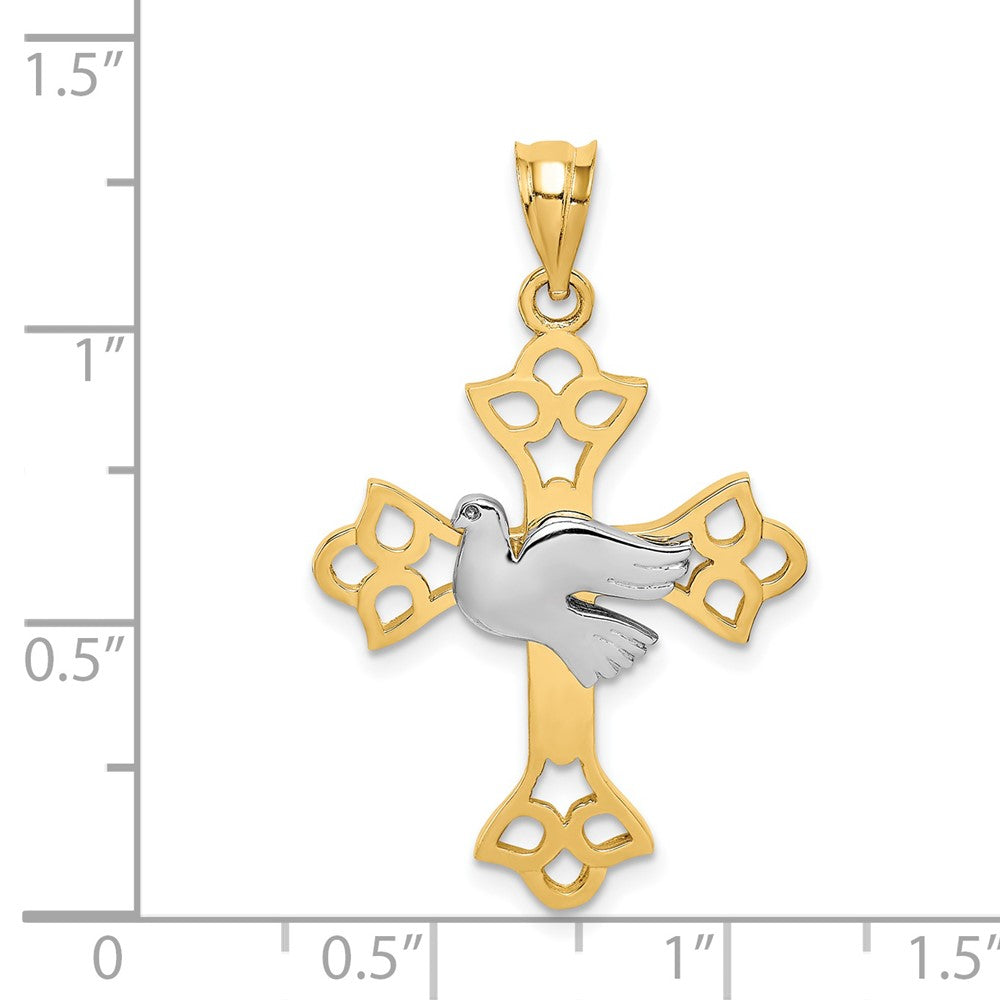 14K Bicolor Gold Anhänger Taube & Kreuz, poliert