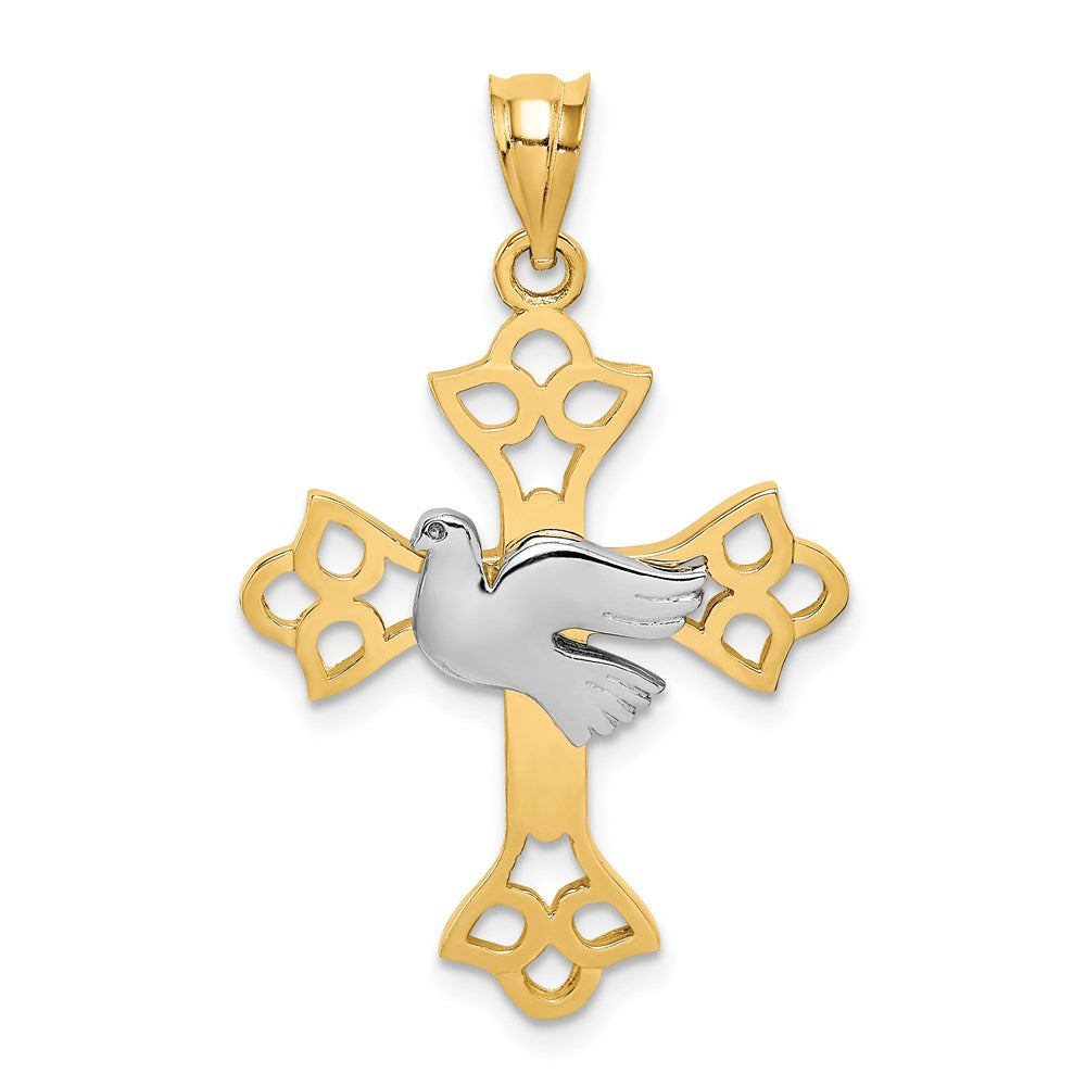 14K Bicolor Gold Anhänger Taube & Kreuz, poliert