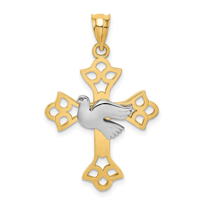 14K Bicolor Gold Anhänger Taube & Kreuz, poliert